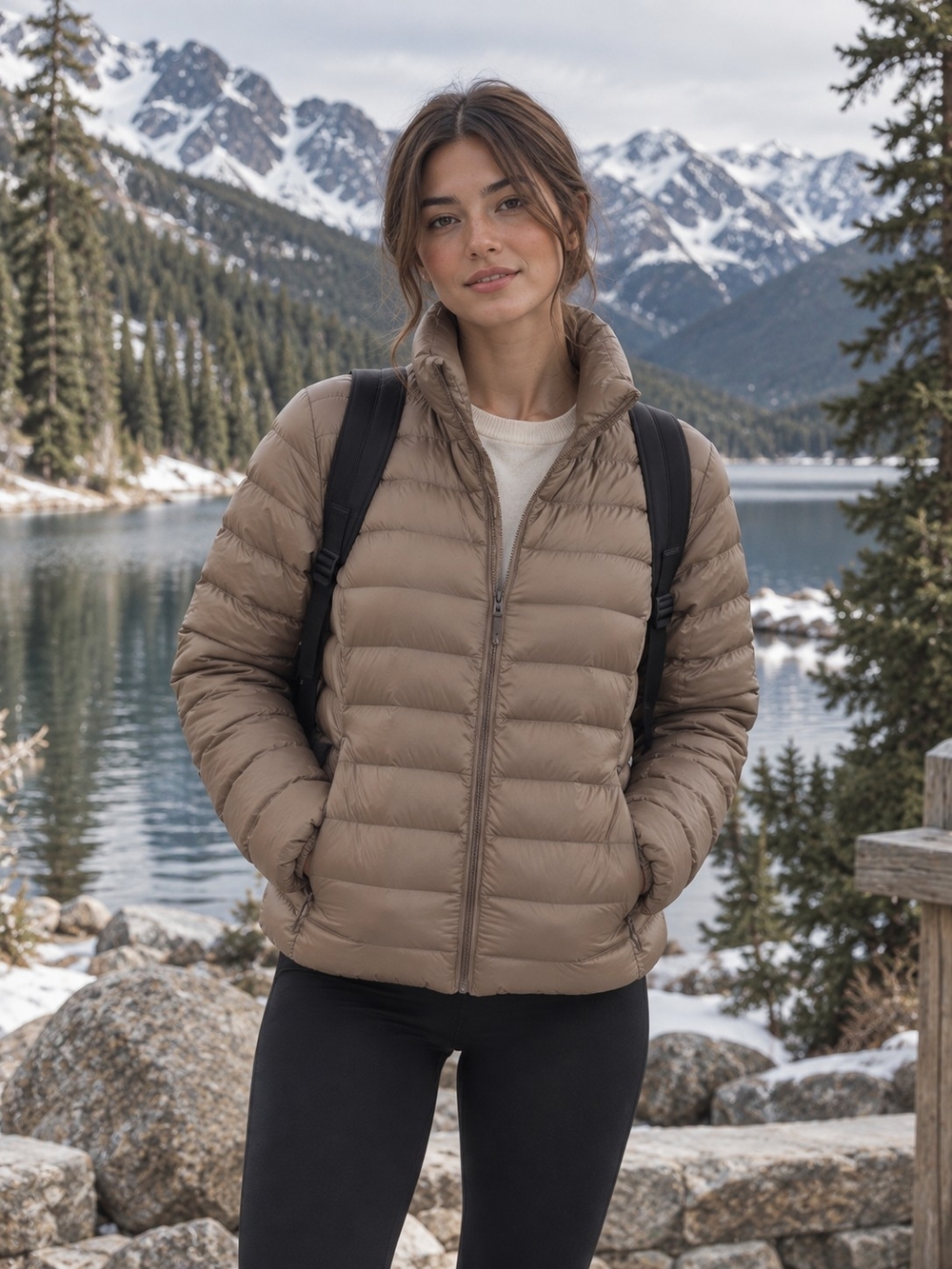 UNIQLO Ultra Light Down Packable Puffer Jacket Taupe Brown